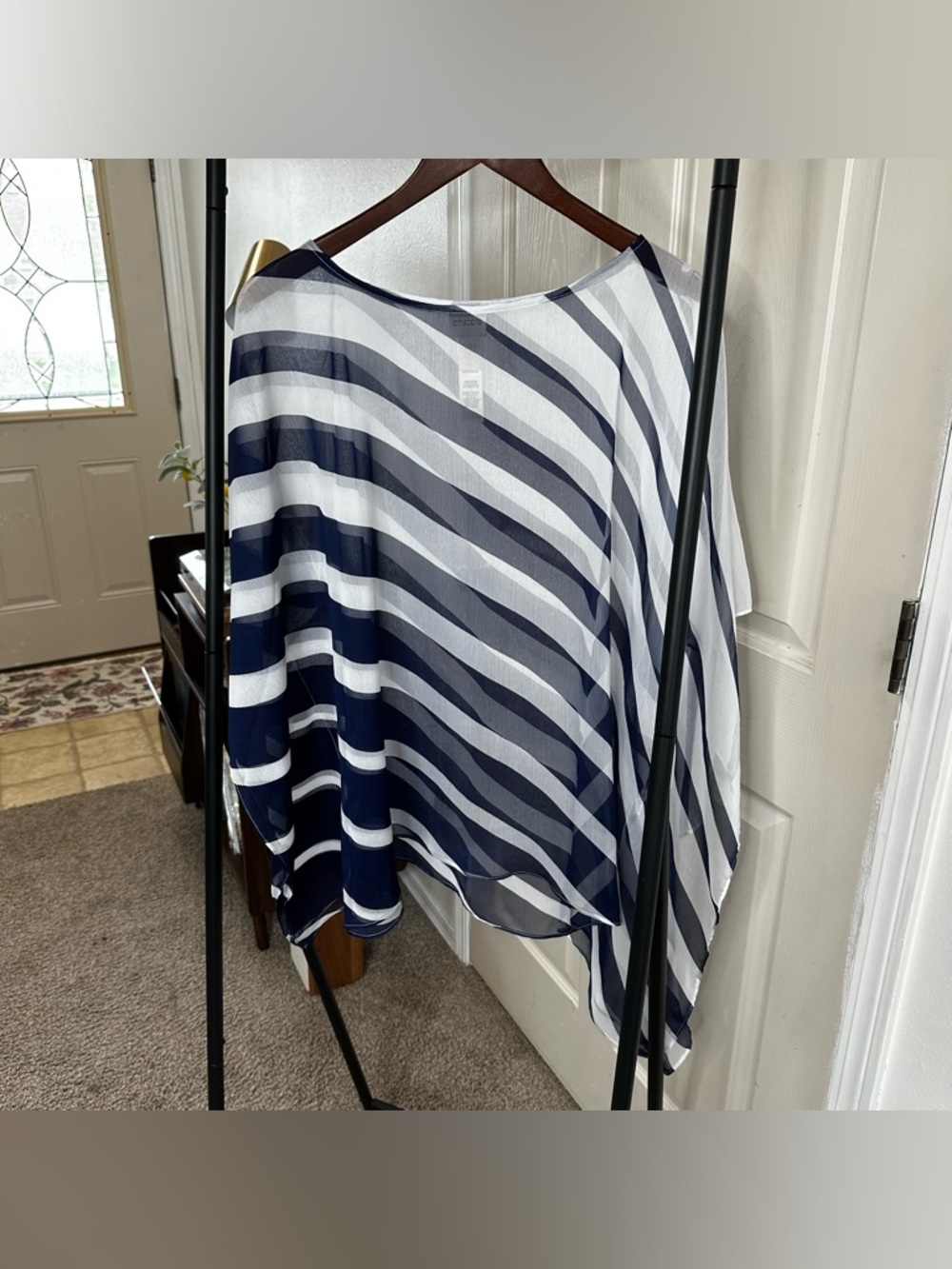 Chico's Navy, White Sheer Striped Poncho 🛞
